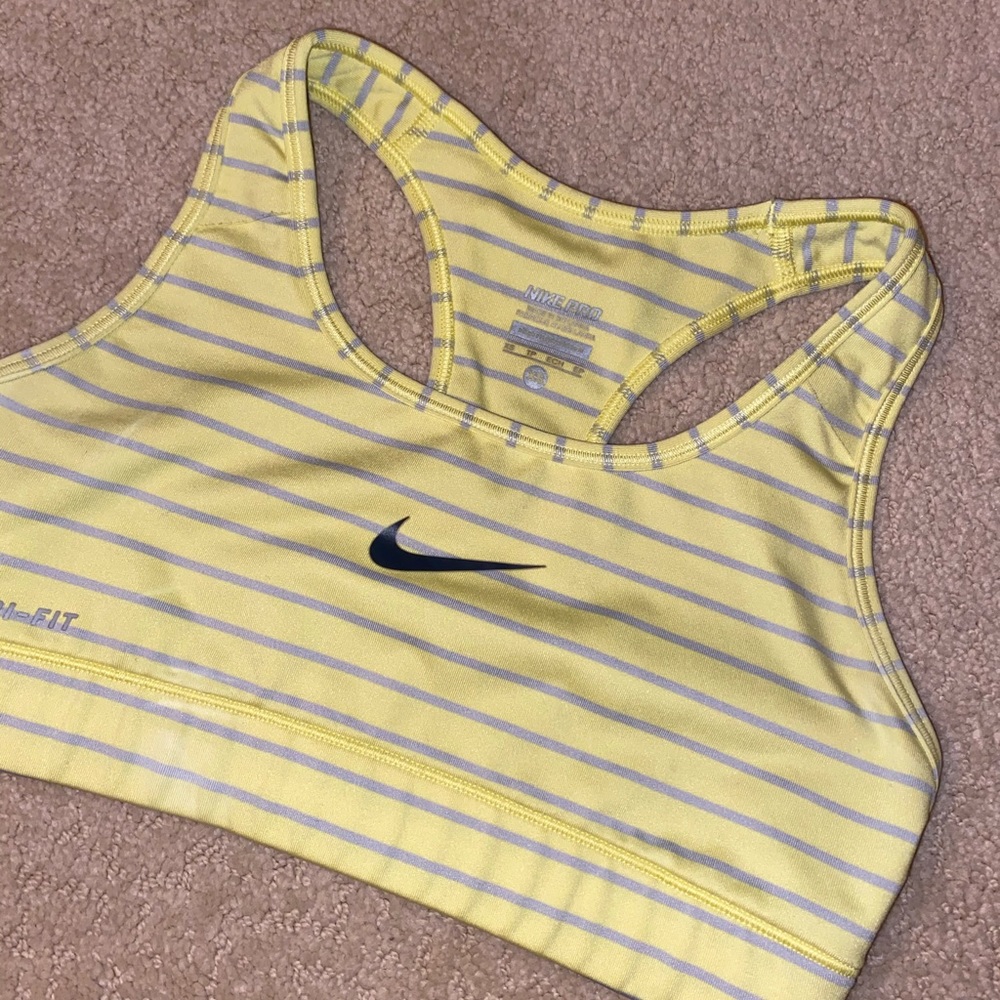 Nike Pro Yellow Striped Sports Bra